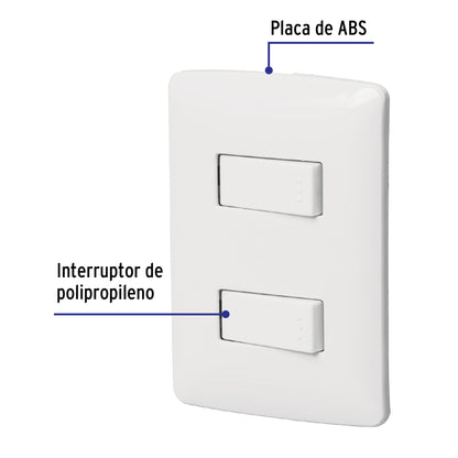 Placa armada, 2interruptores sencillos,blanco,línea Italiana | PA-APDO-IB | 46461