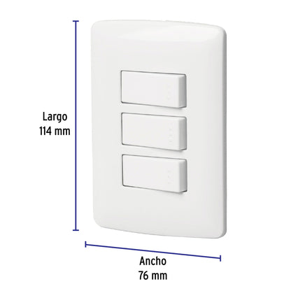 Placa armada 3 interruptores sencillos,blanco,línea Italiana | PA-APTR-IB | 46463
