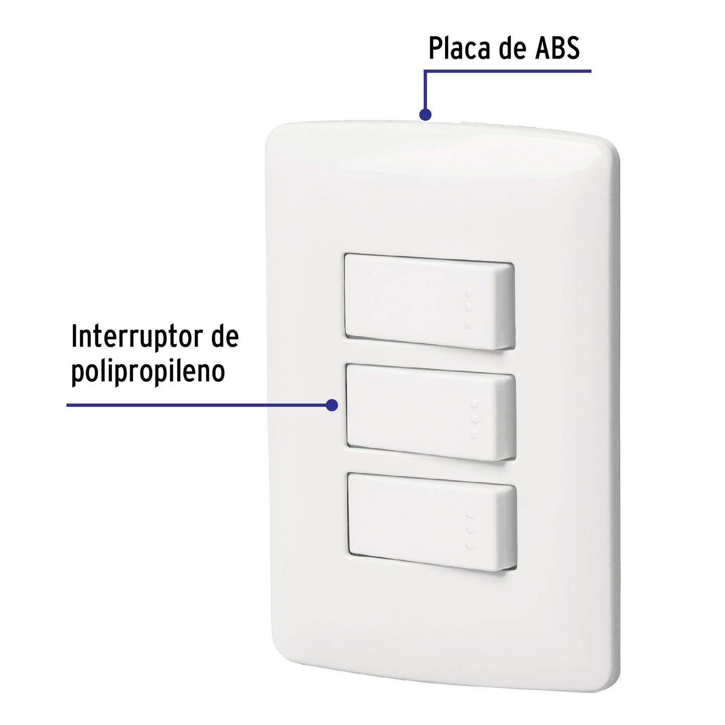 Placa armada 3 interruptores sencillos,blanco,línea Italiana | PA-APTR-IB | 46463