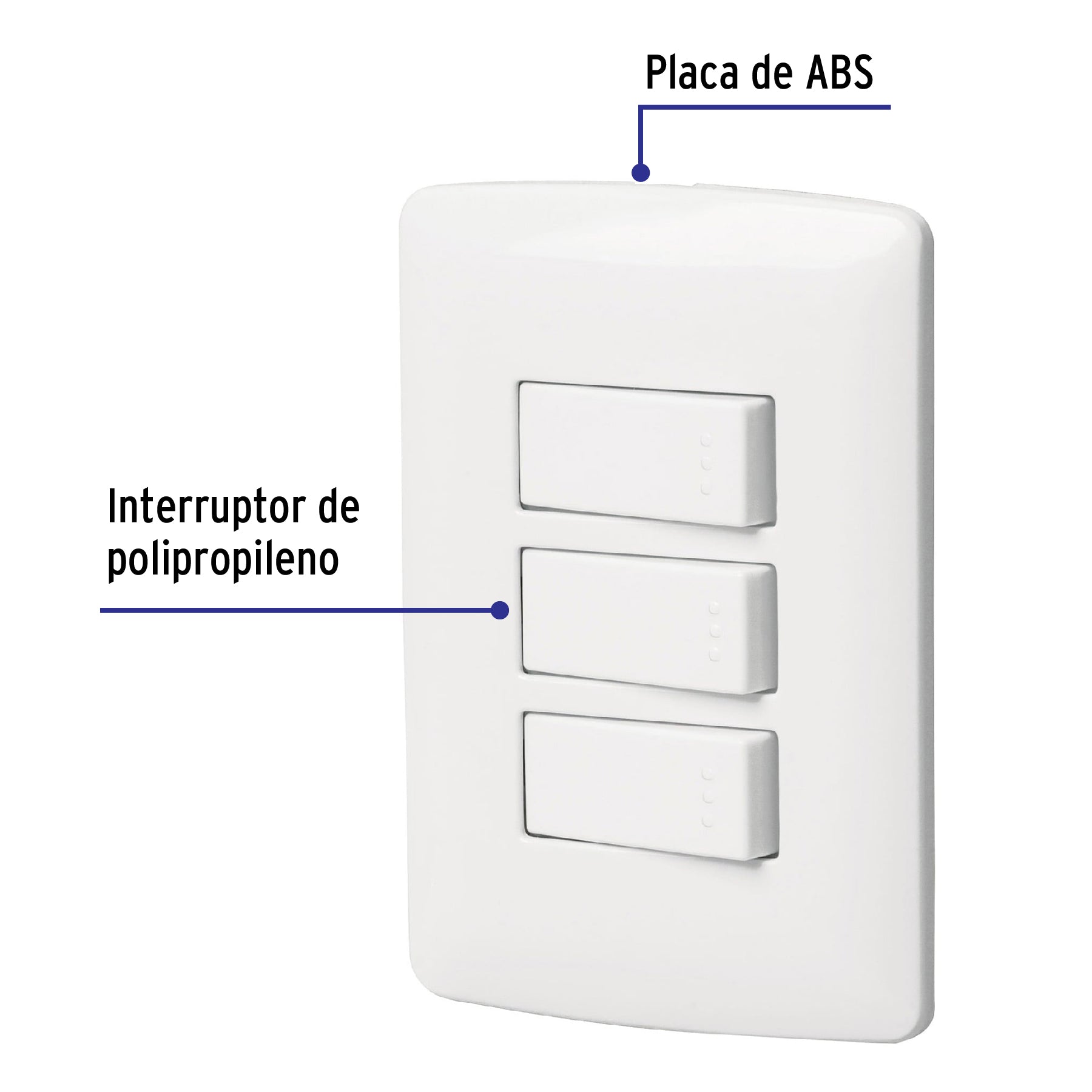 Placa armada 3 interruptores sencillos,blanco,línea Italiana | PA-APTR-IB | 46463