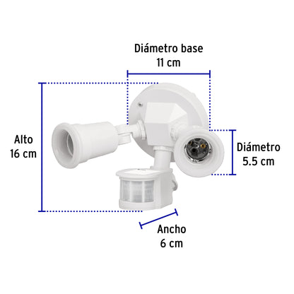 Arbotante blanco c/sensor movimiento, lámparas no incluidas | ARB-901S | 46480