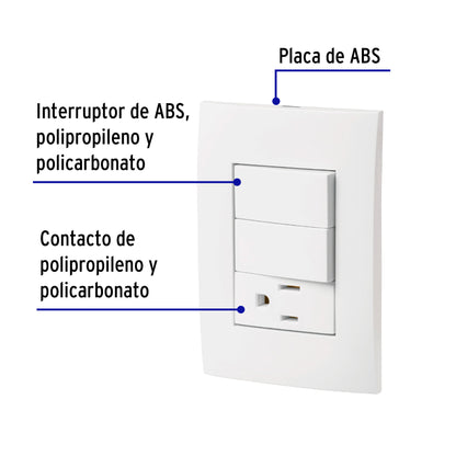 Placa armada contacto y 2 interruptores, línea Oslo, blanco | PA-APCO-O2B | 46488