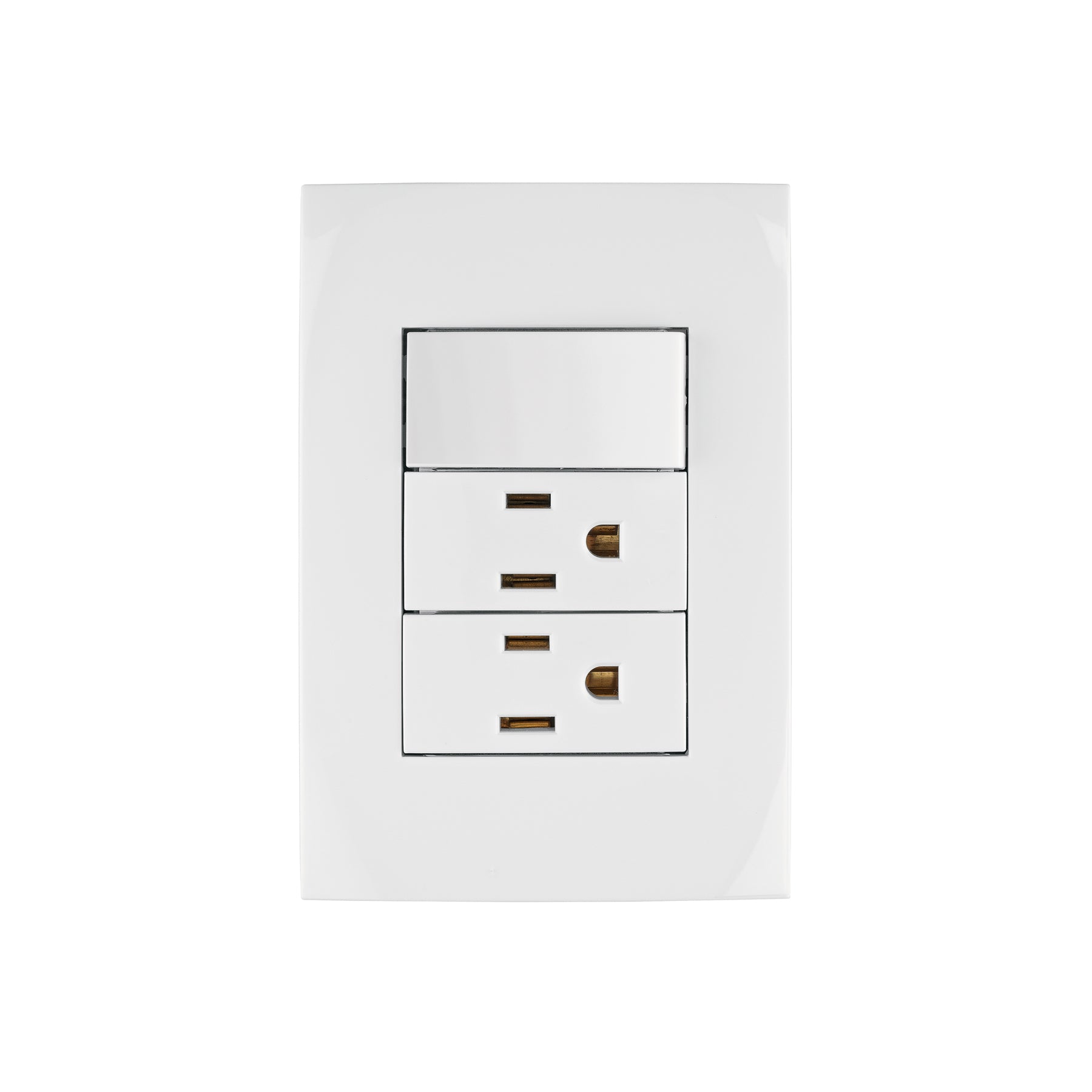 Placa armada 2 contactos e interruptor, línea Oslo, blanco | PA-APCO-O3B | 46489