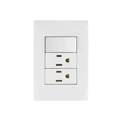 Placa armada 2 contactos e interruptor, línea Oslo, blanco | PA-APCO-O3B | 46489