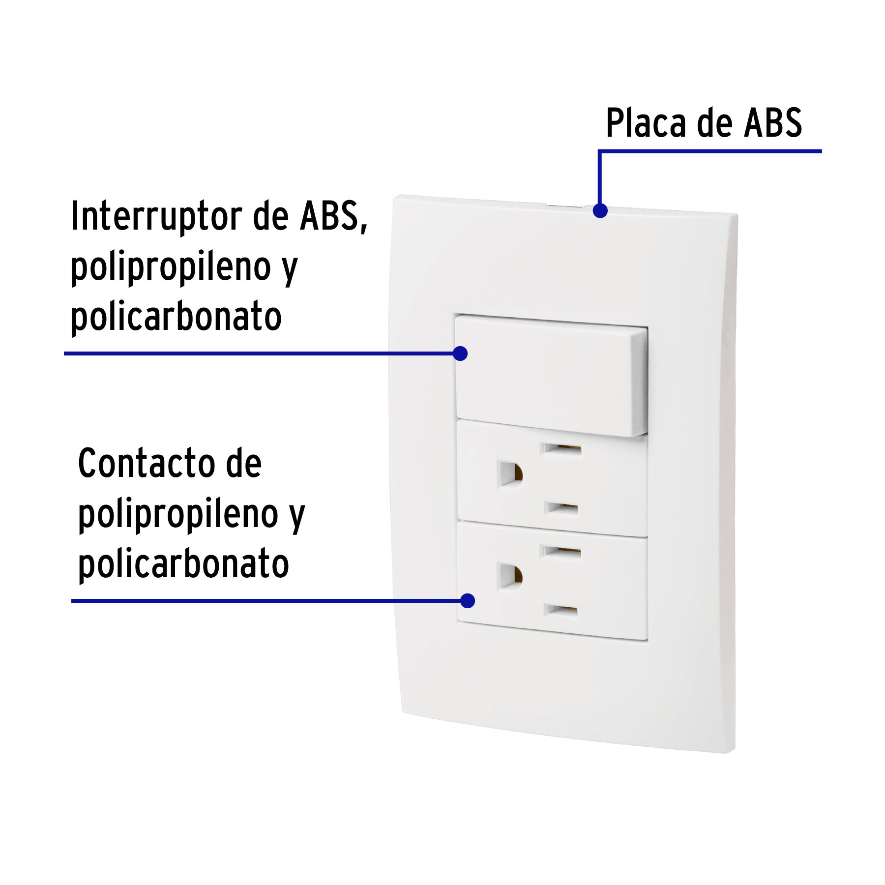 Placa armada 2 contactos e interruptor, línea Oslo, blanco | PA-APCO-O3B | 46489