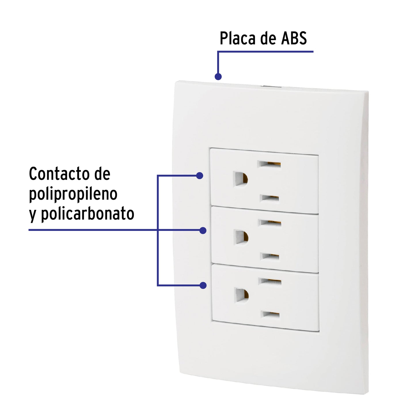 Placa armada 3 contactos aterrizados, línea Oslo, blanco | PA-COTR-OB | 46491