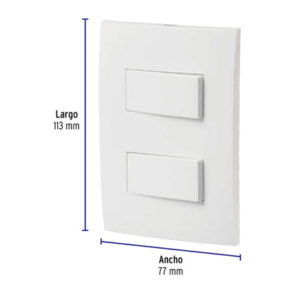 Placa armada 2 interruptores sencillos, línea Oslo, blanco | PA-APDO-OB | 46494