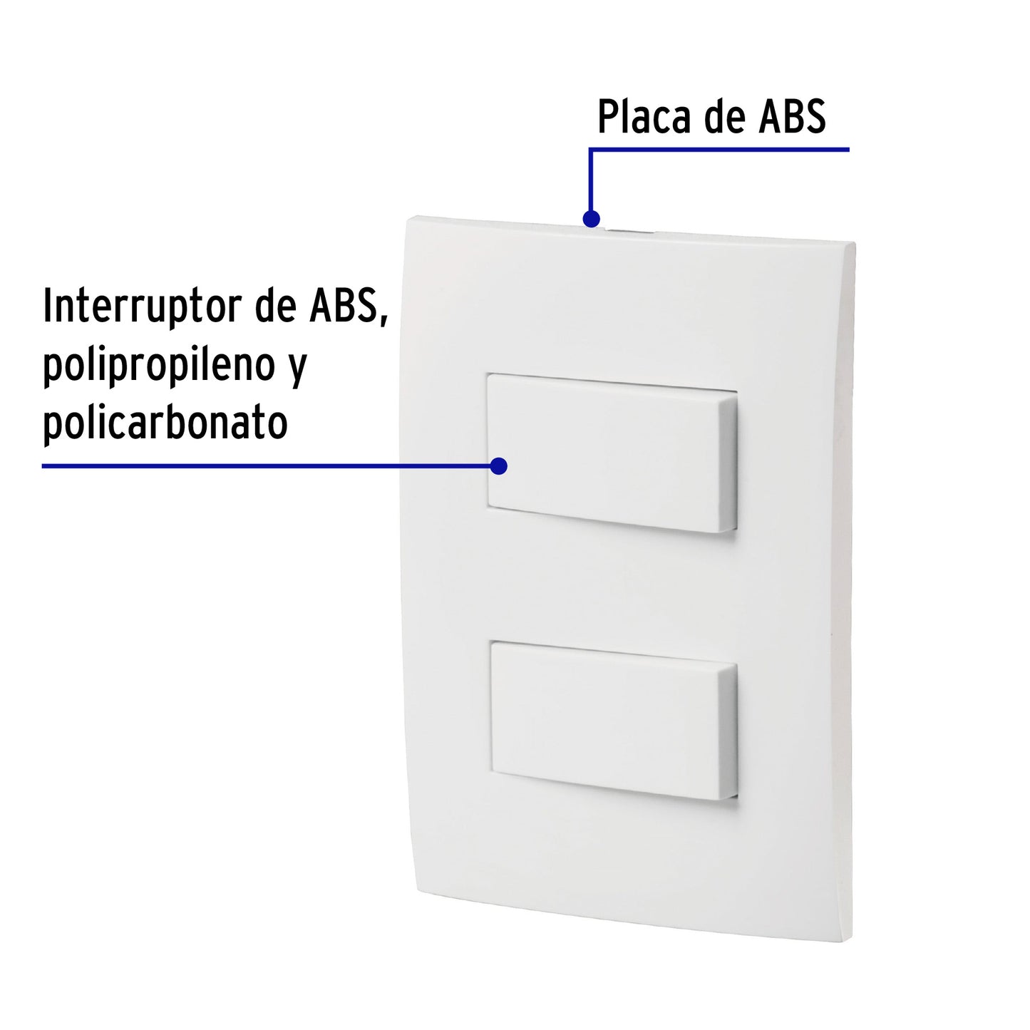 Placa armada 2 interruptores sencillos, línea Oslo, blanco | PA-APDO-OB | 46494