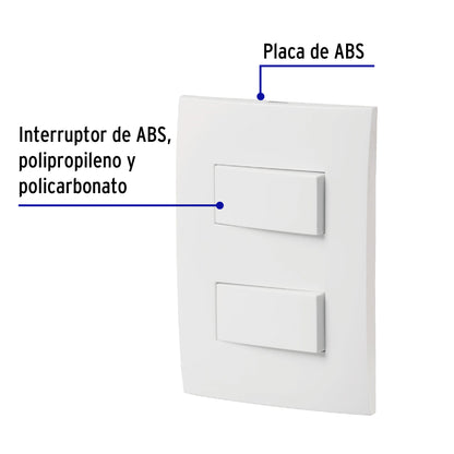 Placa armada 2 interruptores sencillos, línea Oslo, blanco | PA-APDO-OB | 46494