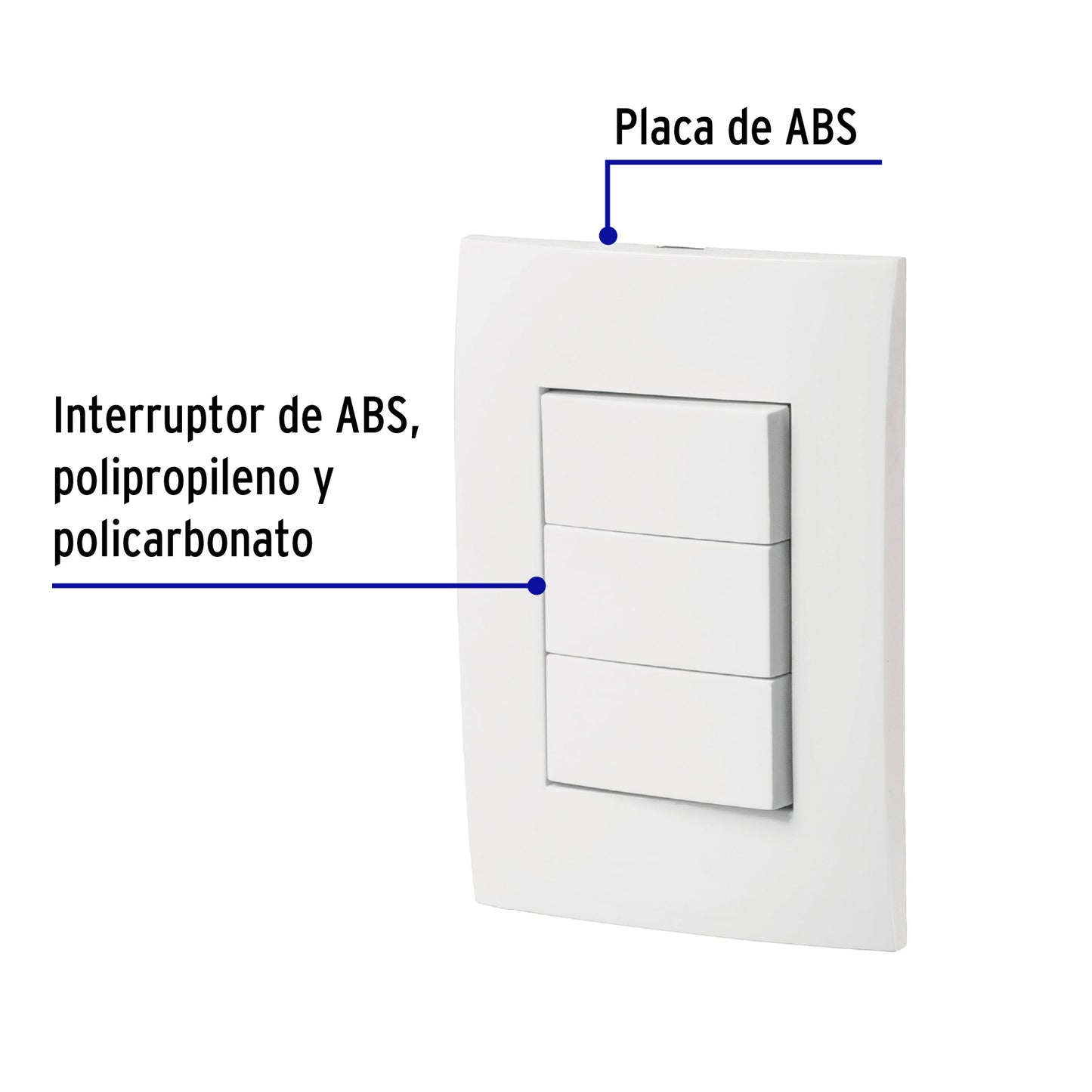 Placa armada 3 interruptores sencillos, línea Oslo, blanco | PA-APTR-OB | 46496