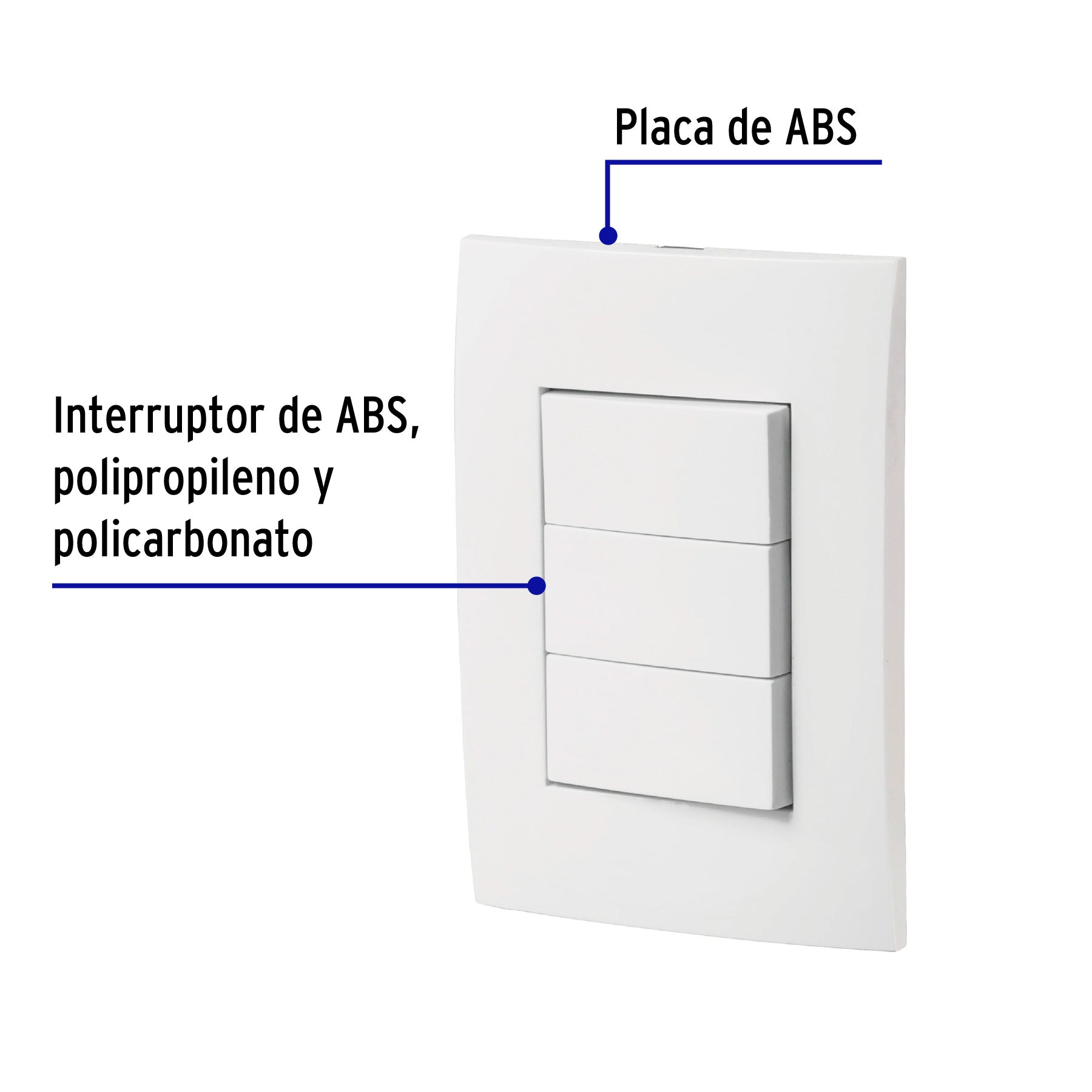 Placa armada 3 interruptores sencillos, línea Oslo, blanco | PA-APTR-OB | 46496