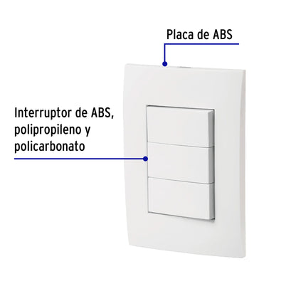Placa armada 3 interruptores sencillos, línea Oslo, blanco | PA-APTR-OB | 46496