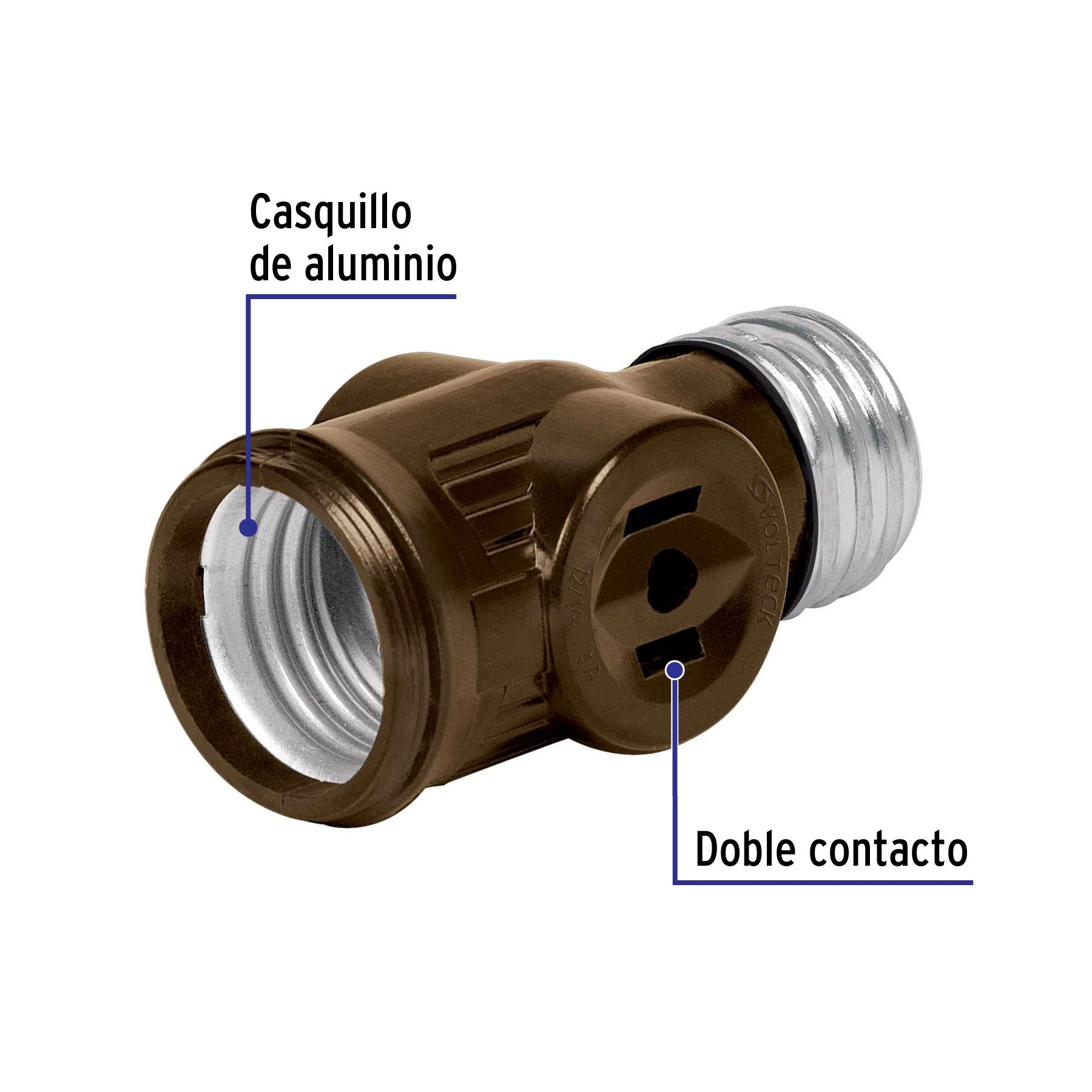 Portalámpara de baquelita, doble contacto, Volteck | POBA-12 | 46511