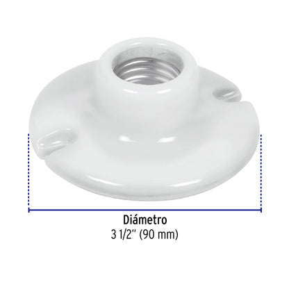 Portalámpara de porcelana, 3-1/2', redonda, Volteck | POPO-15 | 46523