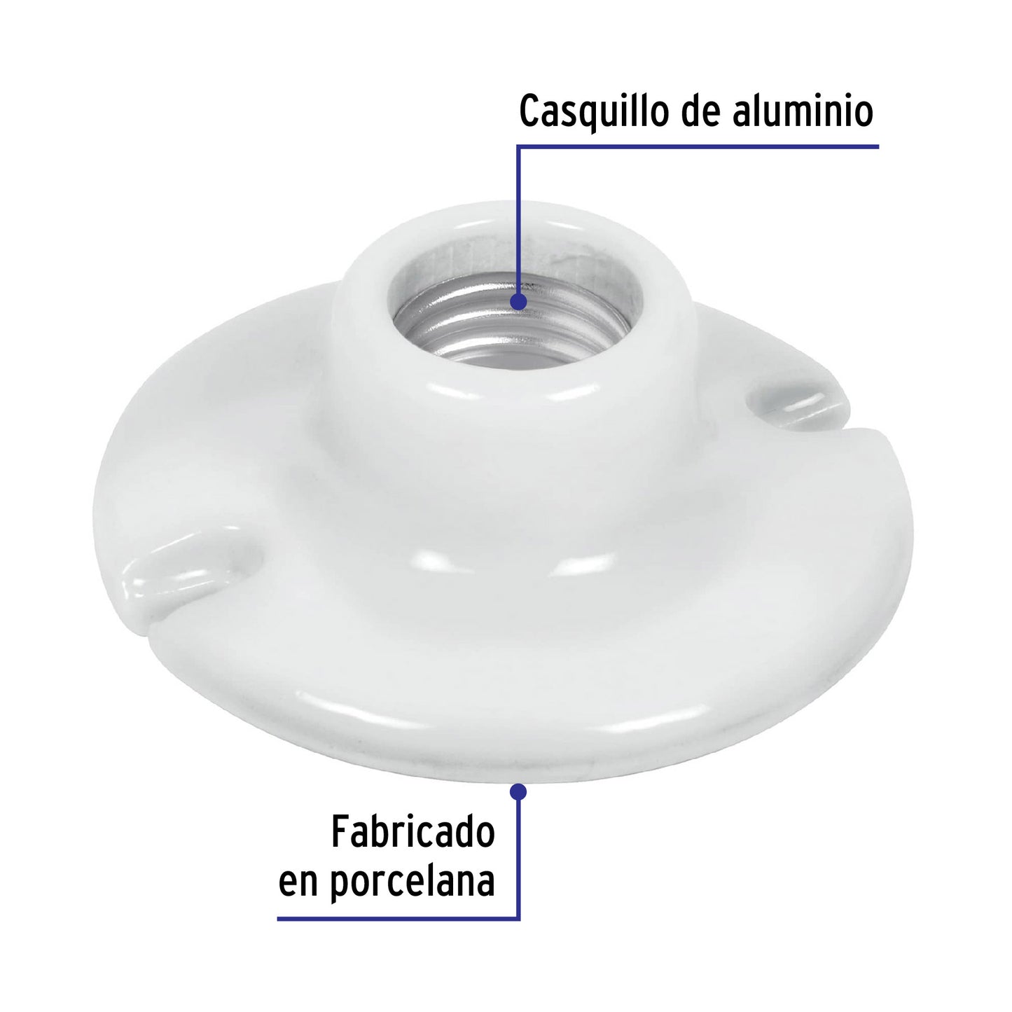 Portalámpara de porcelana, 3-1/2', redonda, Volteck | POPO-15 | 46523
