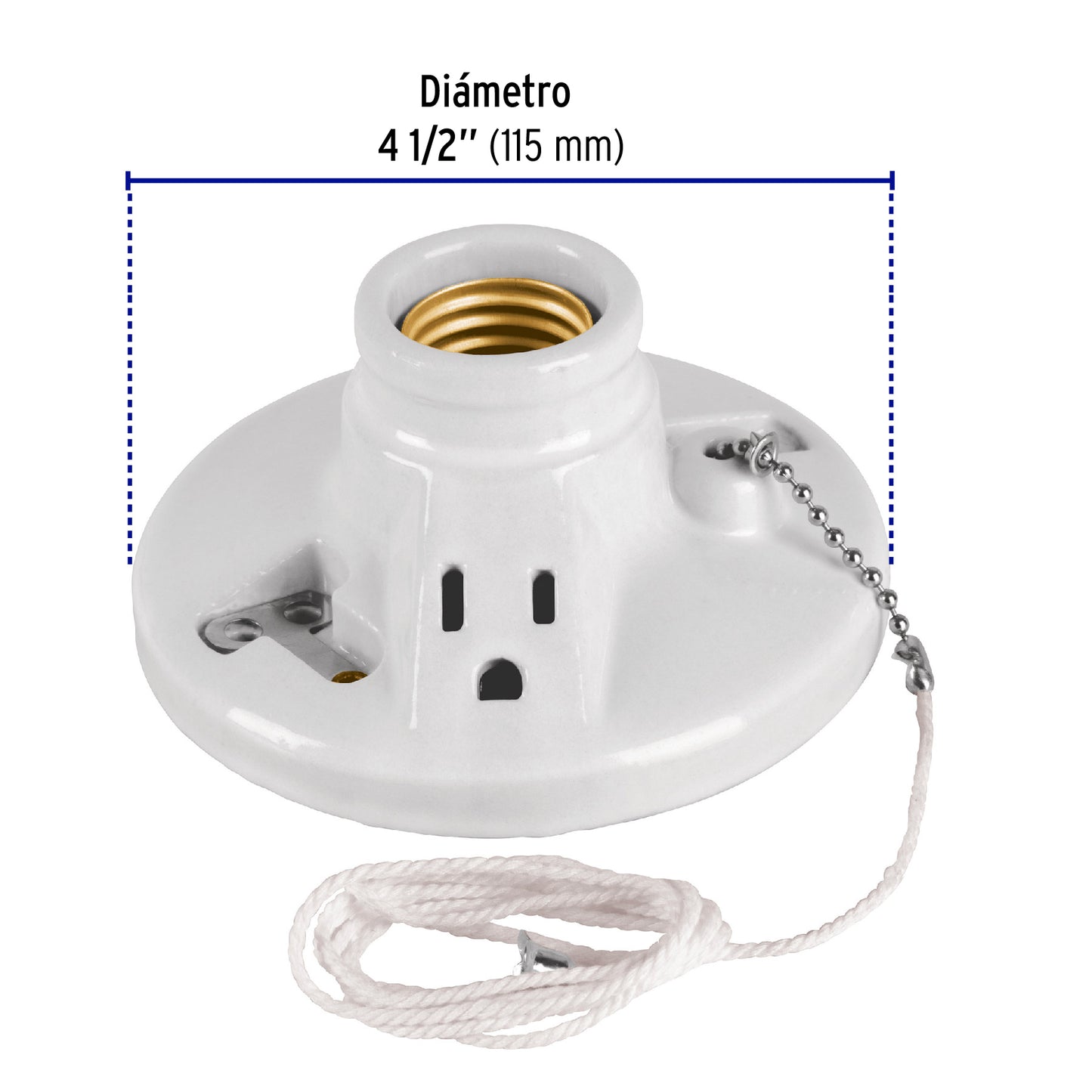 Portalámpara de porcelana, con ladrón y cadena, Volteck | POPO-20 | 46526