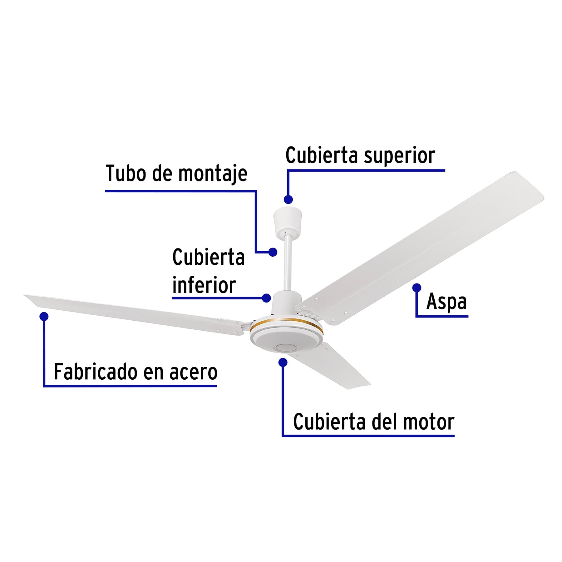 Ventilador de techo para interior, 56', blanco, VOLTECK | VENT-56 | 46560