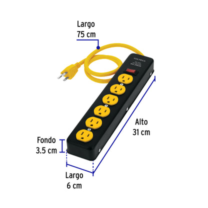Multicontacto 14 AWG, 6 entradas sup. de picos 600 J, negro | MUL-660N | 46719