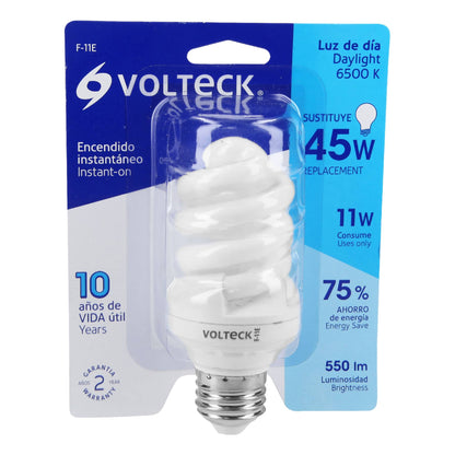 Lámpara espiral T3 11 W luz de día en blíster, Volteck | F-11E | 46847