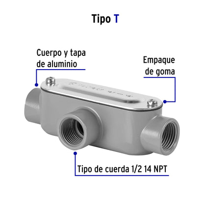 Condulet 1/2' conexión tipo T, Volteck | COLET-1/2-T | 46979