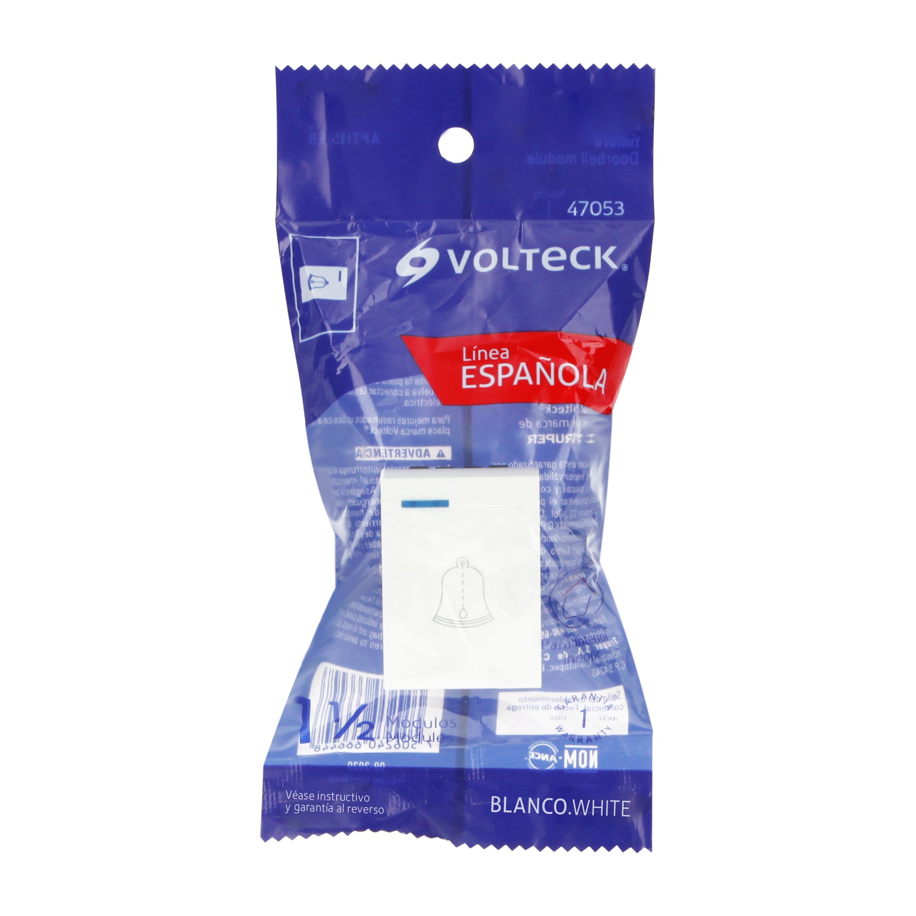 Interruptor para timbre, 1.5 módulos, línea Española, blanco | APTI15-EB | 47053
