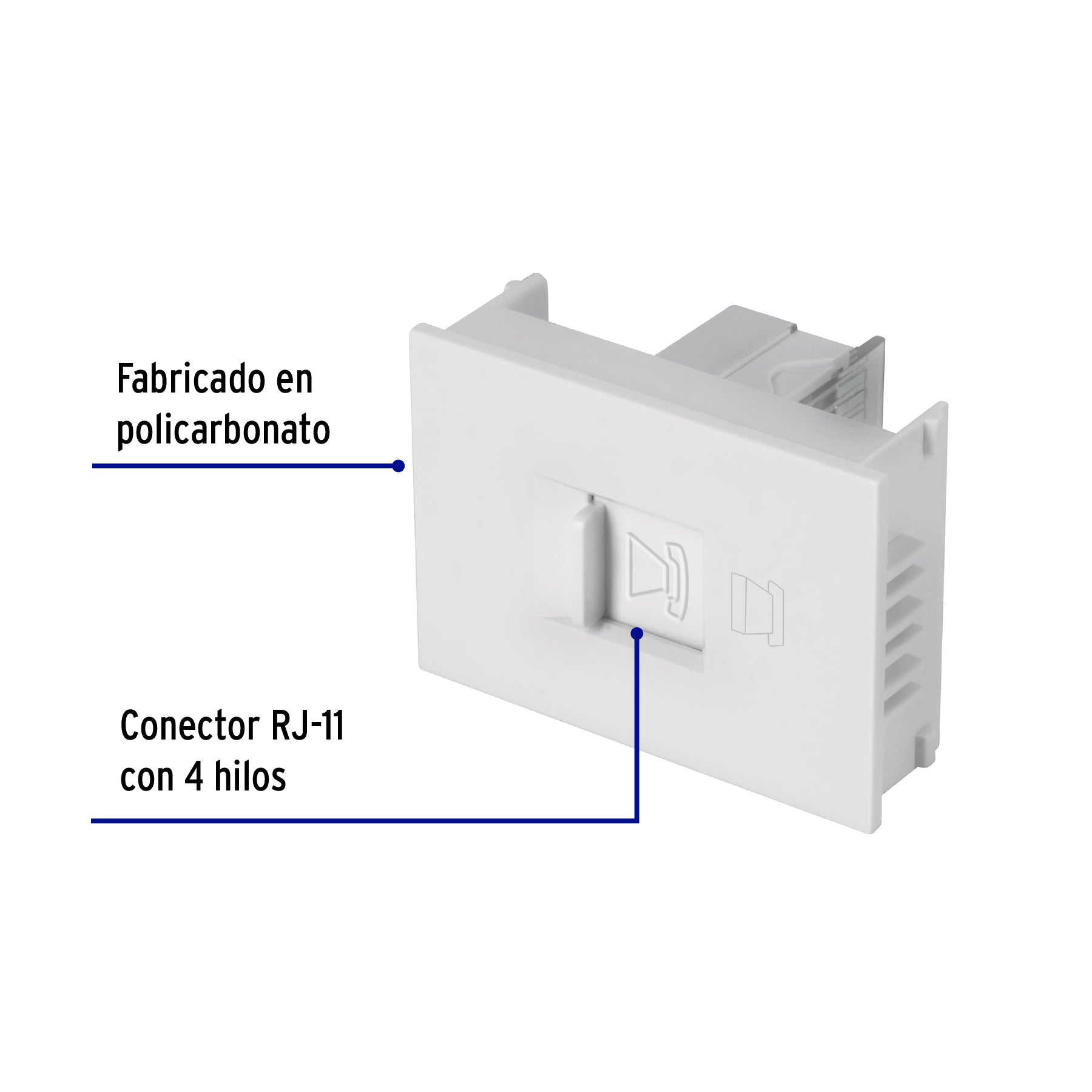 Toma de teléfono, 1.5 módulos, línea Española, color blanco | TE15-EB | 47056