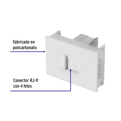 Toma de teléfono, 1.5 módulos, línea Española, color blanco | TE15-EB | 47056