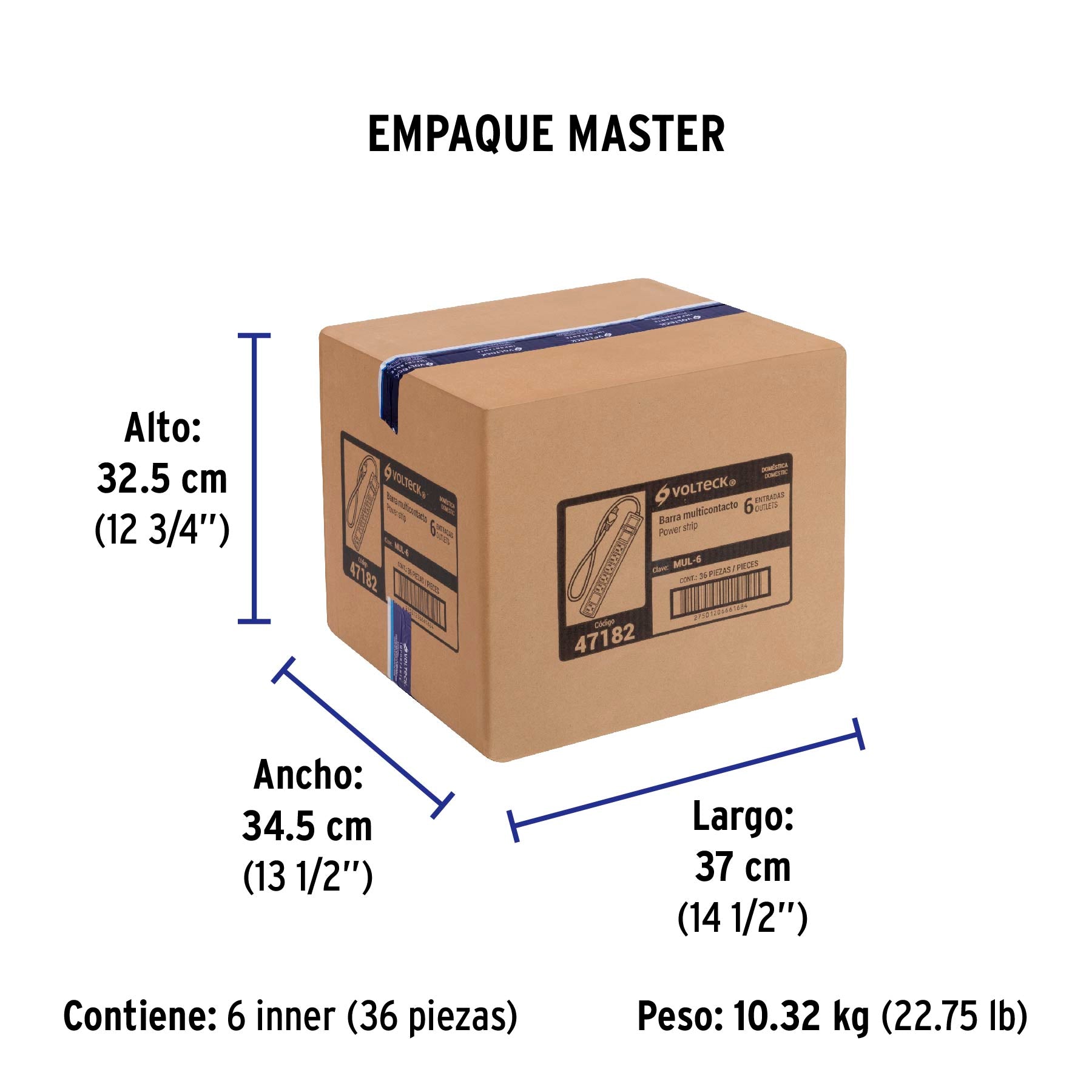 Multicontacto 16 AWG uso rudo con 6 entradas, Volteck | MUL-6 | 47182
