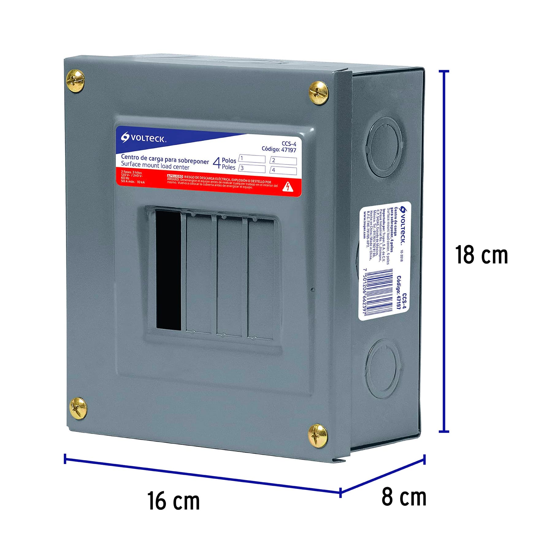 Centro de carga de sobreponer, 4 polos, Volteck | CCS-4 | 47197