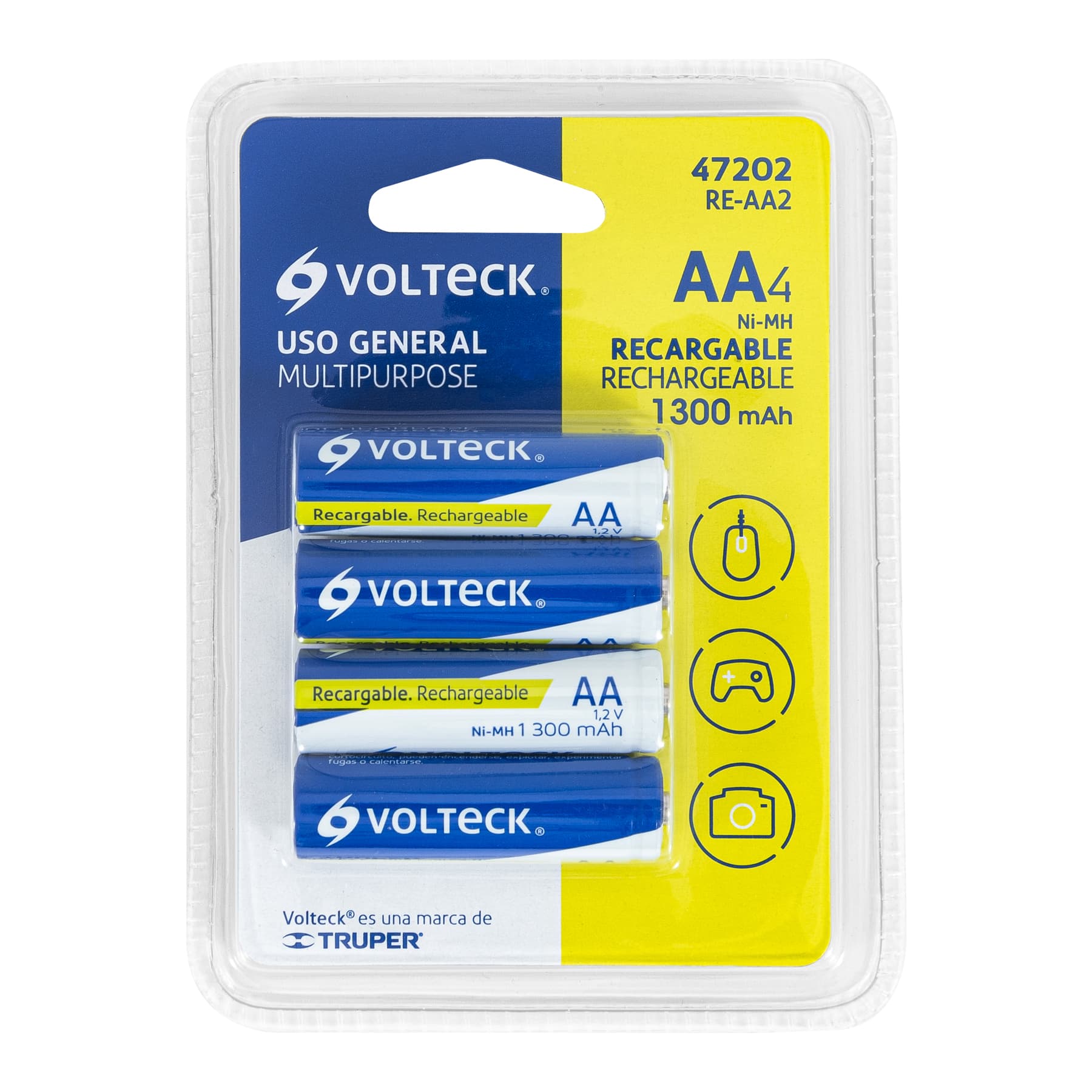Blíster con 4 pilas recargables AA uso general, 1300 mAh | RE-AA2 | 47202