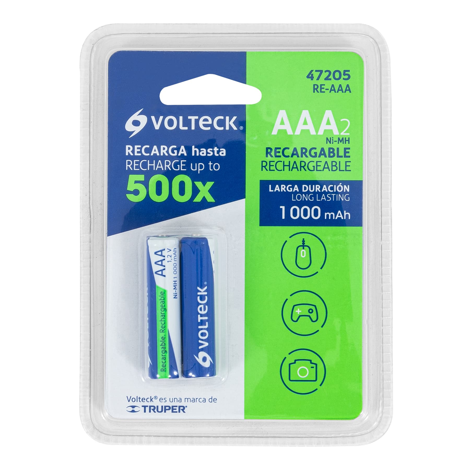 Blíster con 2 pilas recargables AAA larga duración, 1000 mAh | RE-AAA | 47205