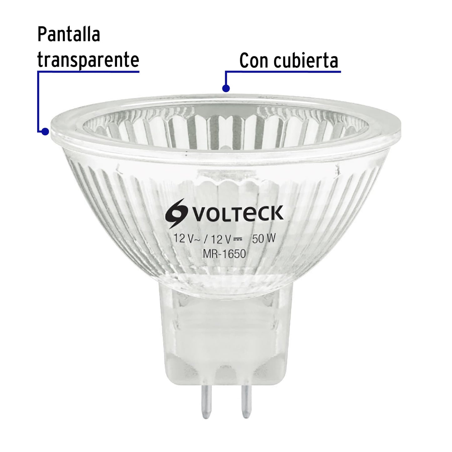 Lámpara de halógeno 50 W tipo MR 16 base GU5.3, Volteck | MR-1650 | 47253