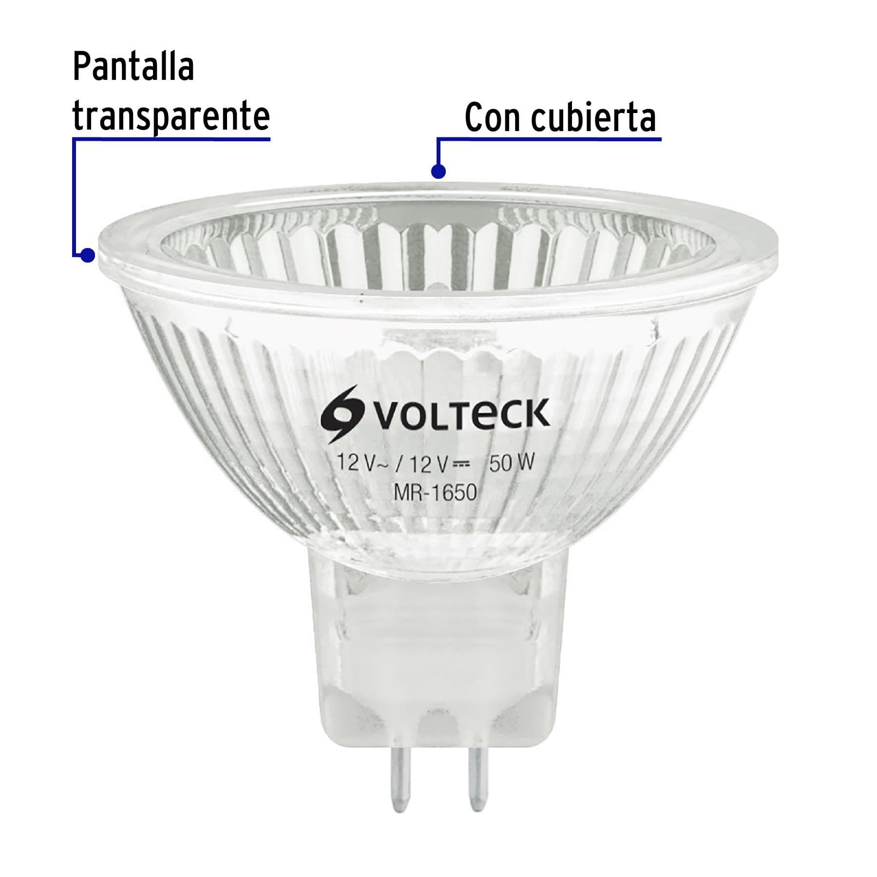 Lámpara de halógeno 50 W tipo MR 16 base GU5.3, Volteck | MR-1650 | 47253