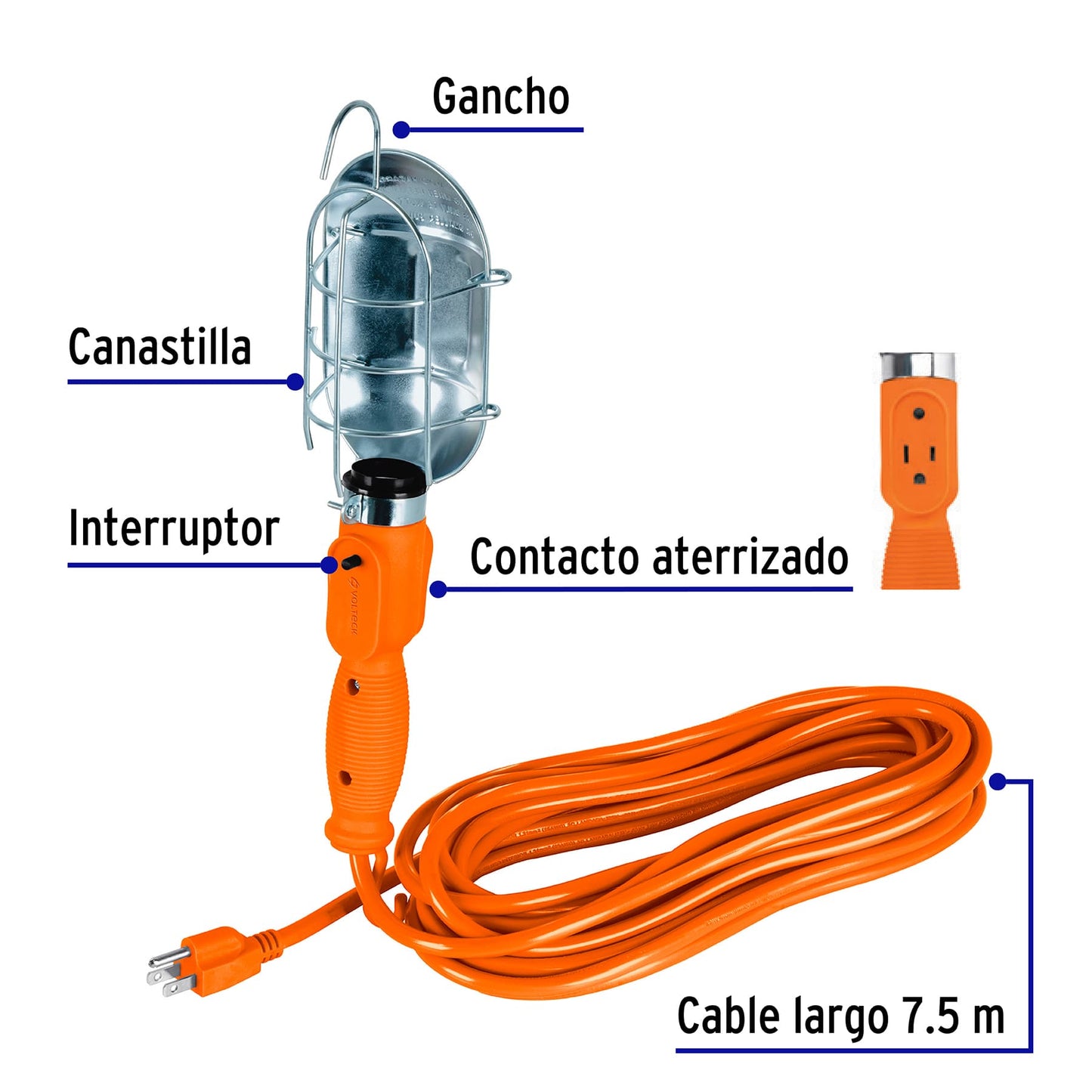 Lámpara de taller con canastilla metálica 7.5 m, Volteck | LAT-8M | 47259