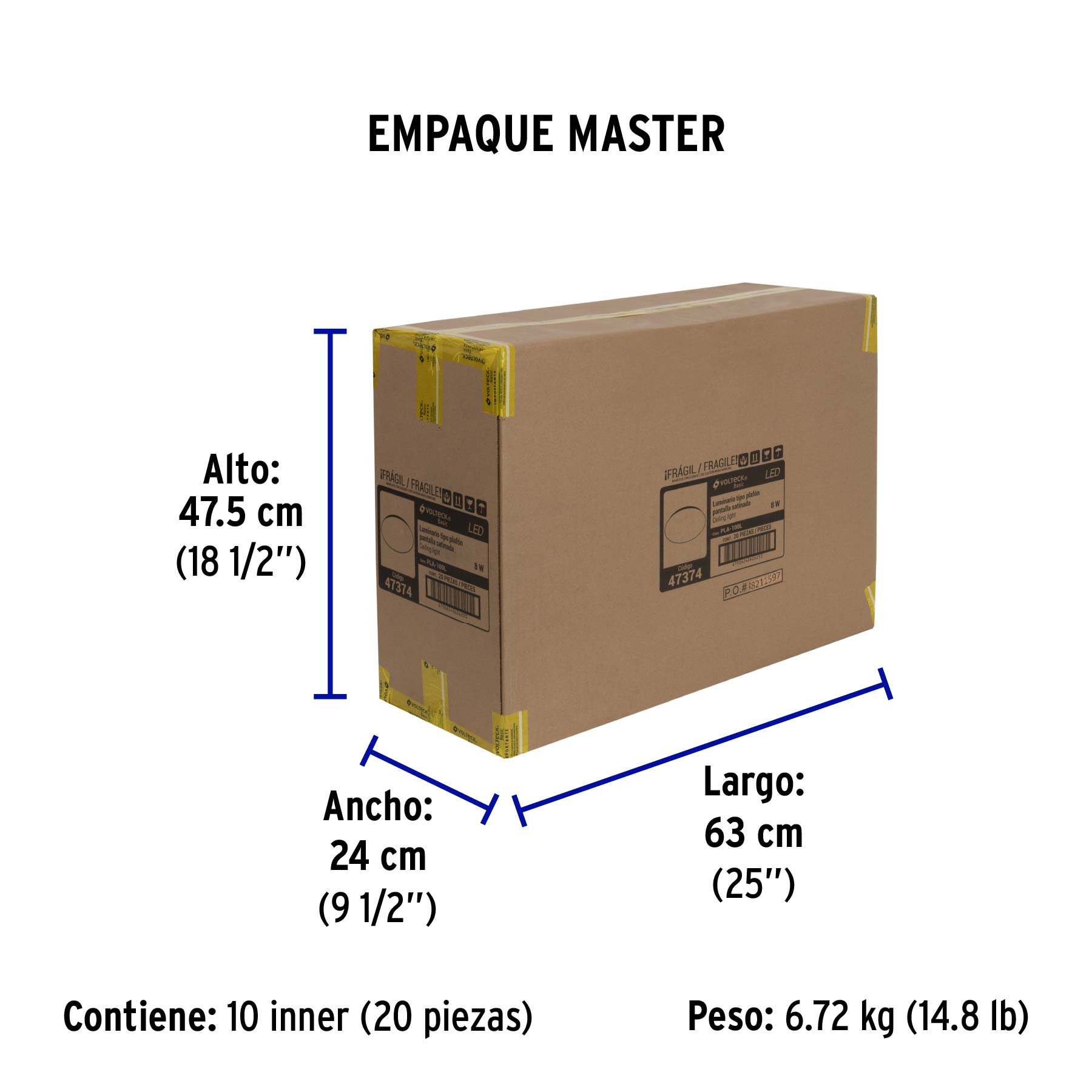 Luminario LED plafón decorativo 8W 6500K, liso, BASIC | PLA-100L | 47374