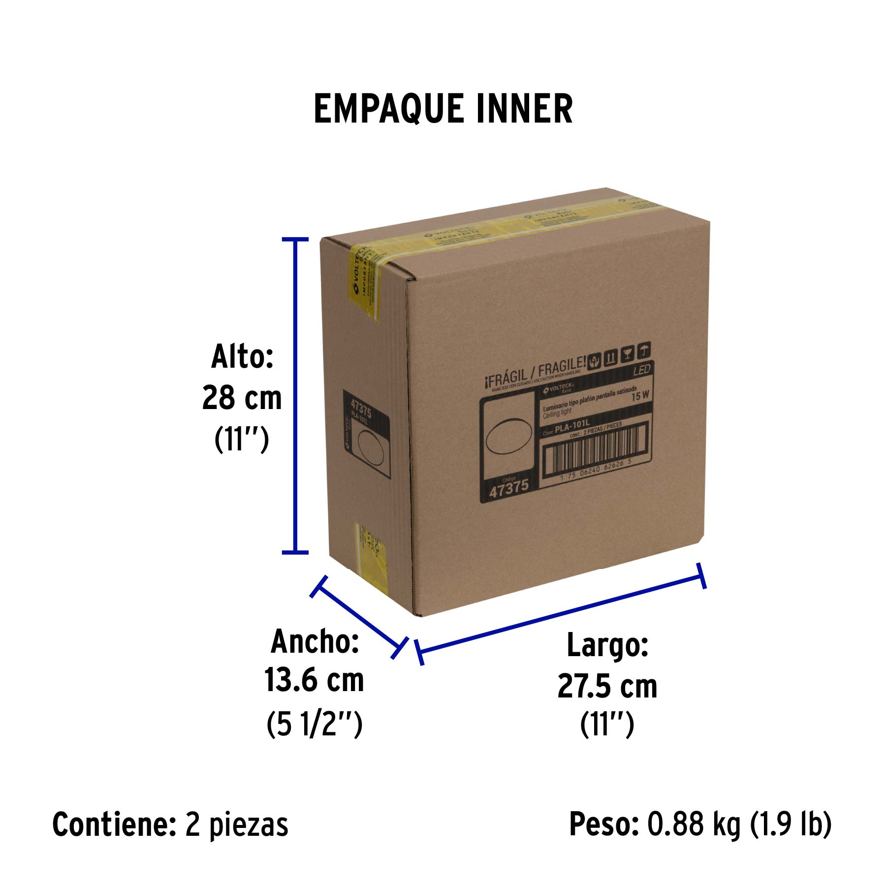 Luminario LED plafón decorativo 15W 6500K, liso, BASIC | PLA-101L | 47375
