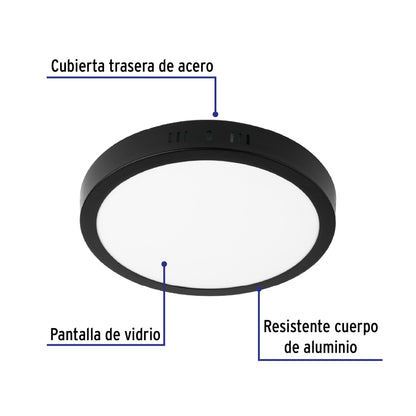 Luminario LED plafón 18W 6500K, redondo, negro, VOLTECK | PLA-227L | 47397