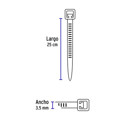 Bolsa con 1000 cinchos plásticos 40lb, 250x3.5 mm, naturales | CIN-4025-M | 47462