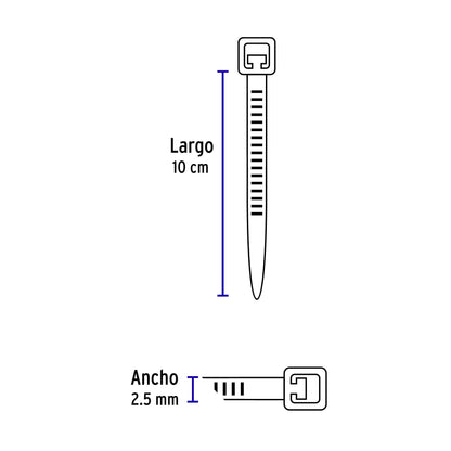 Bolsa con 1000 cinchos plásticos 18 lb, 100x2.5 mm, negros | CIN-1810N-M | 47465