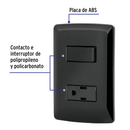 Placa armada contacto e interruptor, negro, línea Italiana | PA-APCO-IN | 47591