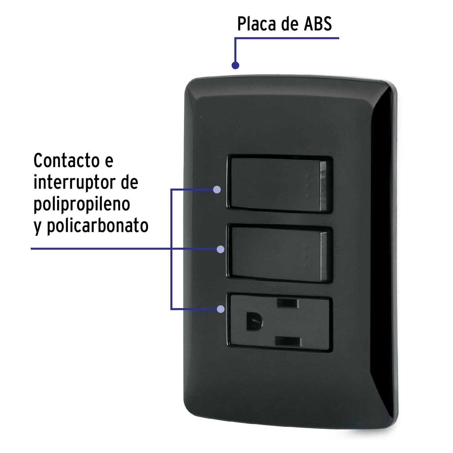 Placa armada contacto 2 interruptores,negro, línea Italiana | PA-APCO-I2N | 47592