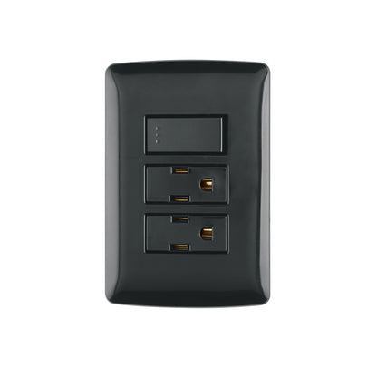 Placa armada 2 contactos e interruptor,negro, línea Italiana | PA-APCO-I3N | 47593