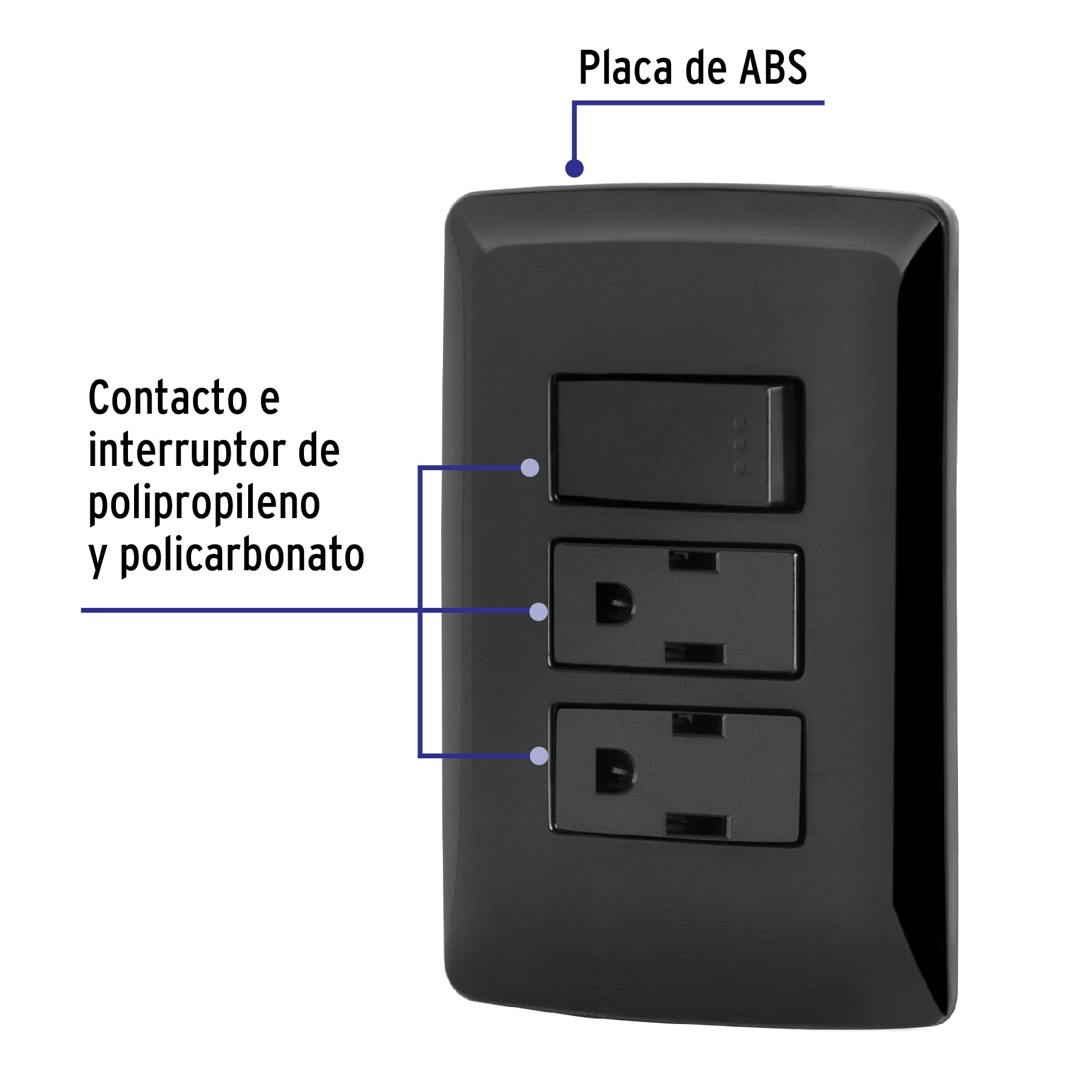 Placa armada 2 contactos e interruptor,negro, línea Italiana | PA-APCO-I3N | 47593