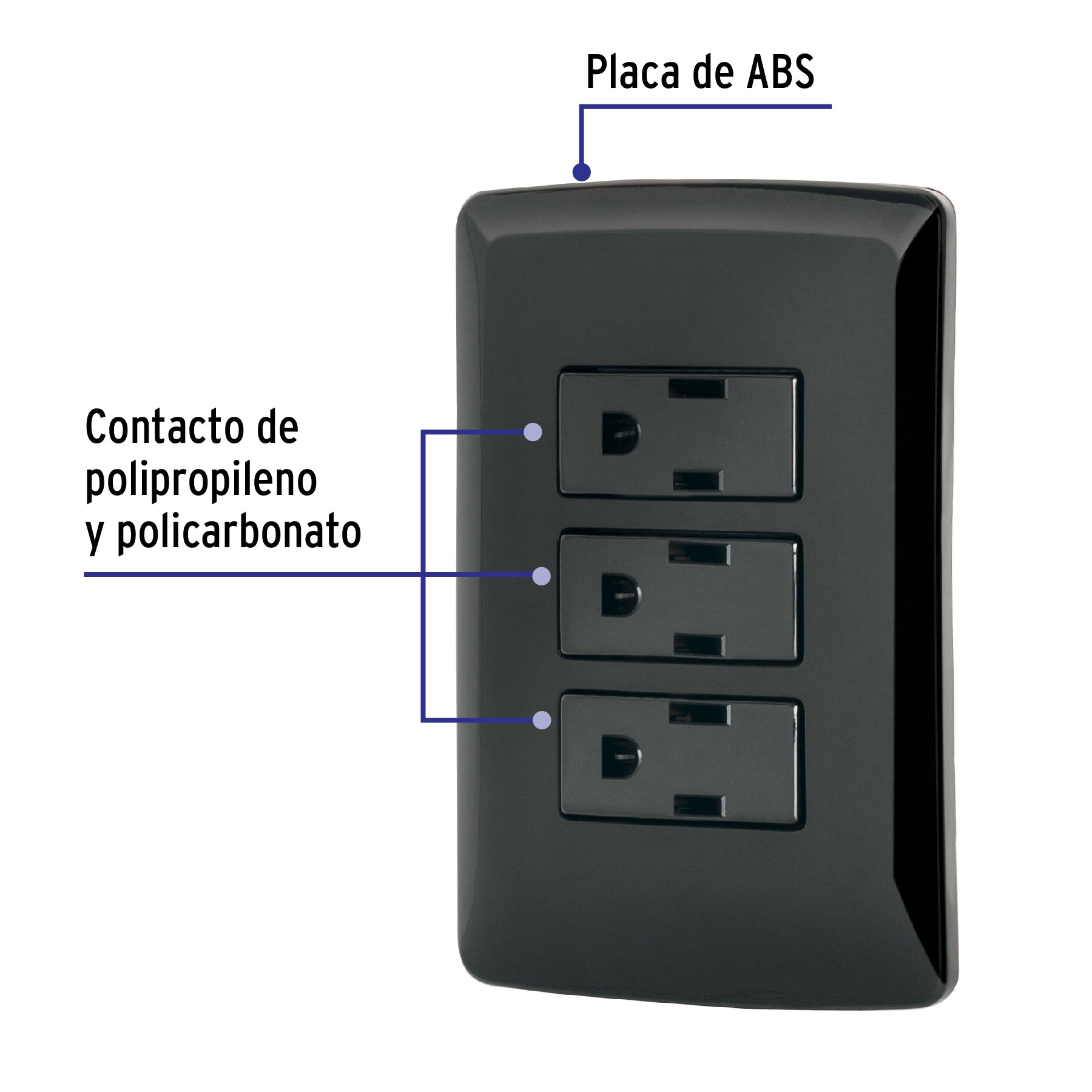 Placa armada 3 contactos aterrizados, negro, línea Italiana | PA-COTR-IN | 47594