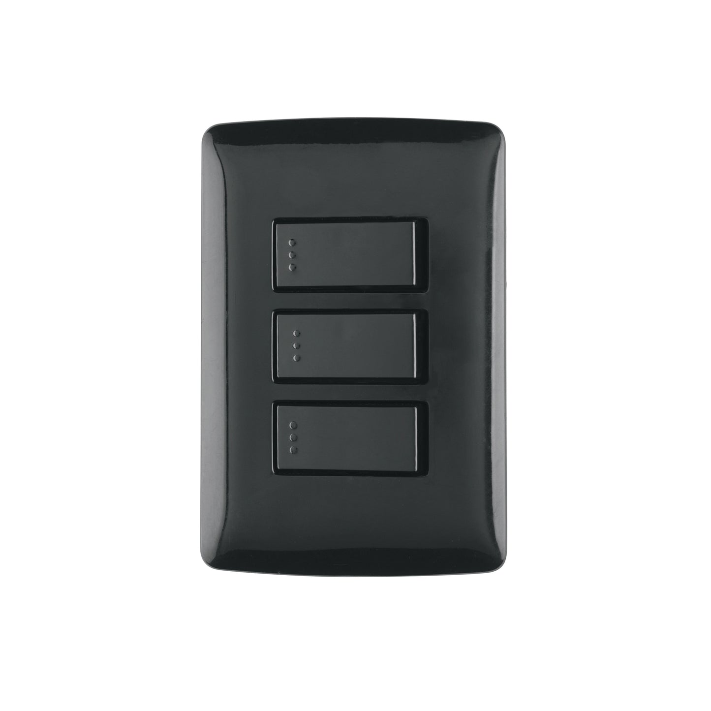 Placa armada 3 interruptores sencillos,negro, línea Italiana | PA-APTR-IN | 47595