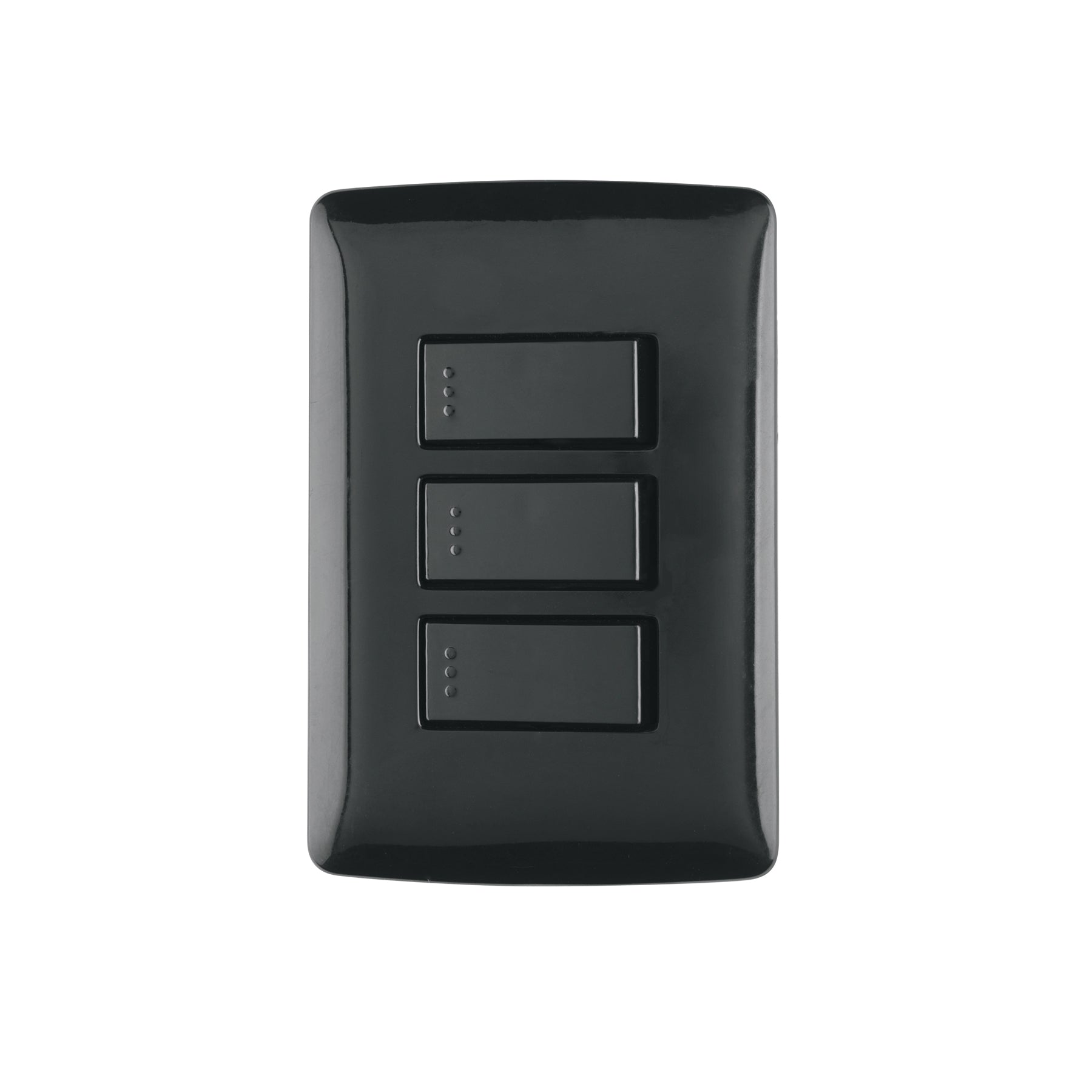 Placa armada 3 interruptores sencillos,negro, línea Italiana | PA-APTR-IN | 47595