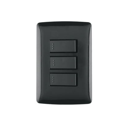 Placa armada 3 interruptores sencillos,negro, línea Italiana | PA-APTR-IN | 47595