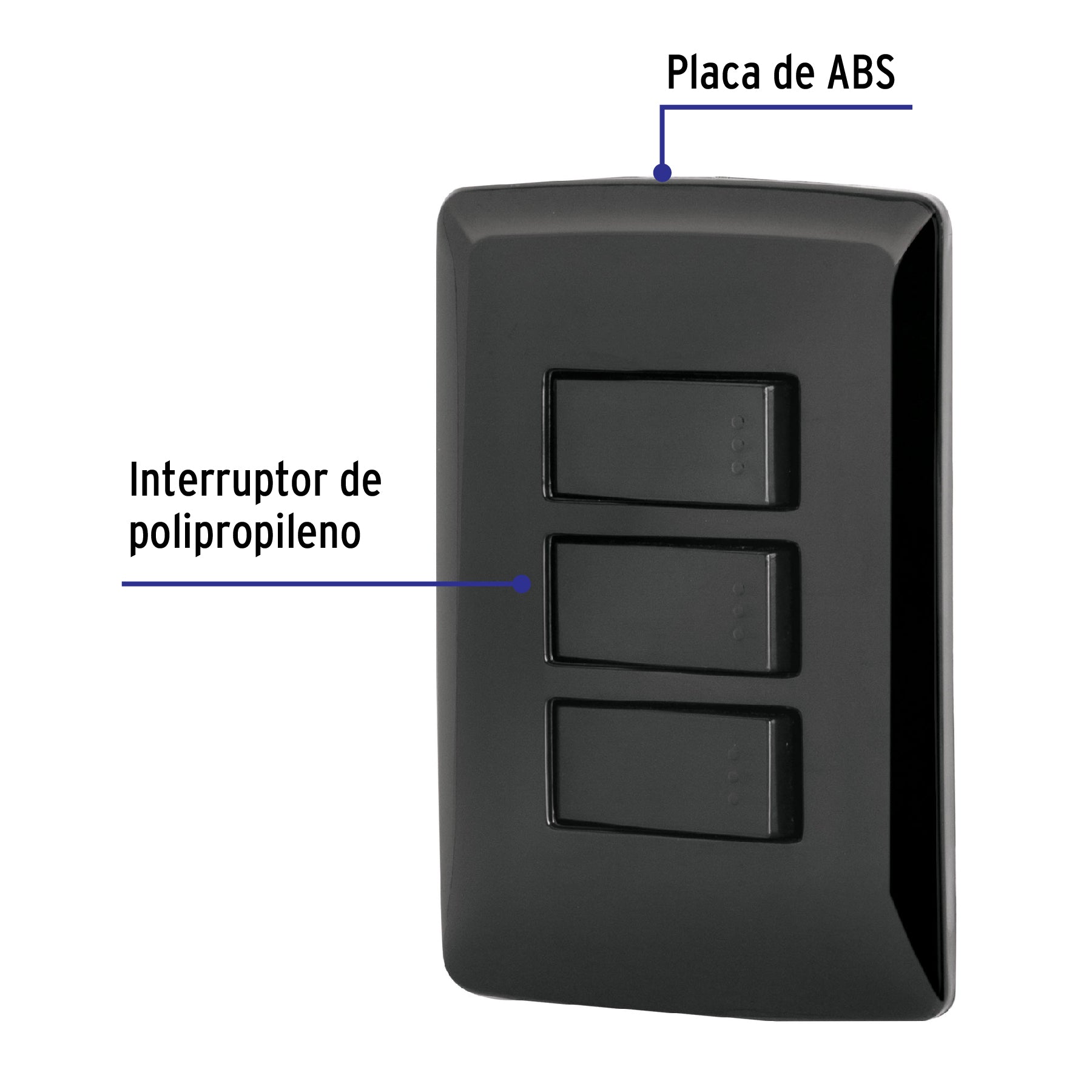Placa armada 3 interruptores sencillos,negro, línea Italiana | PA-APTR-IN | 47595