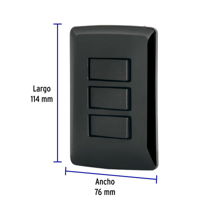 Placa armada 2 interruptores 1 escalera negro,línea Italiana | PA-APTR-EIN | 47596