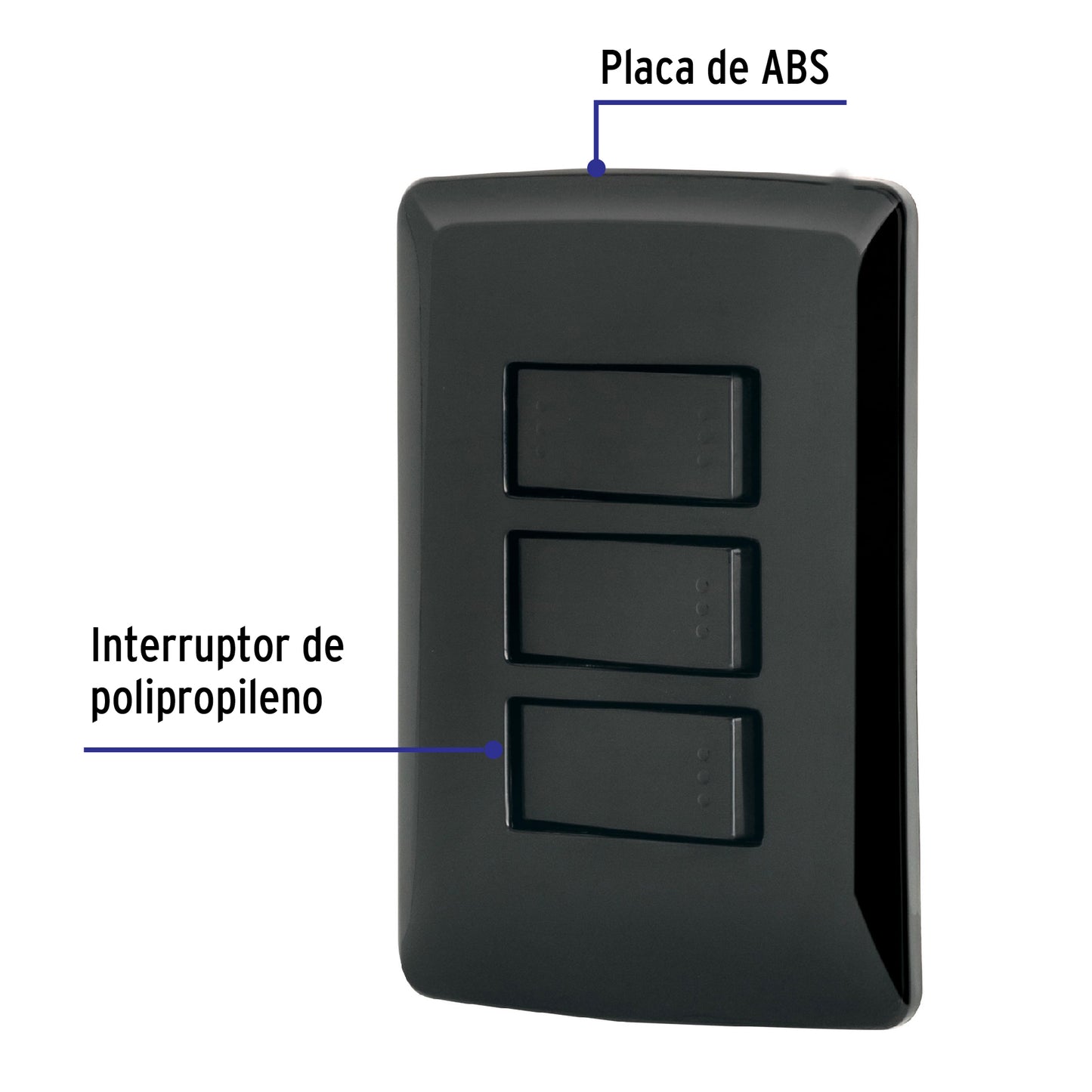 Placa armada 2 interruptores 1 escalera negro,línea Italiana | PA-APTR-EIN | 47596